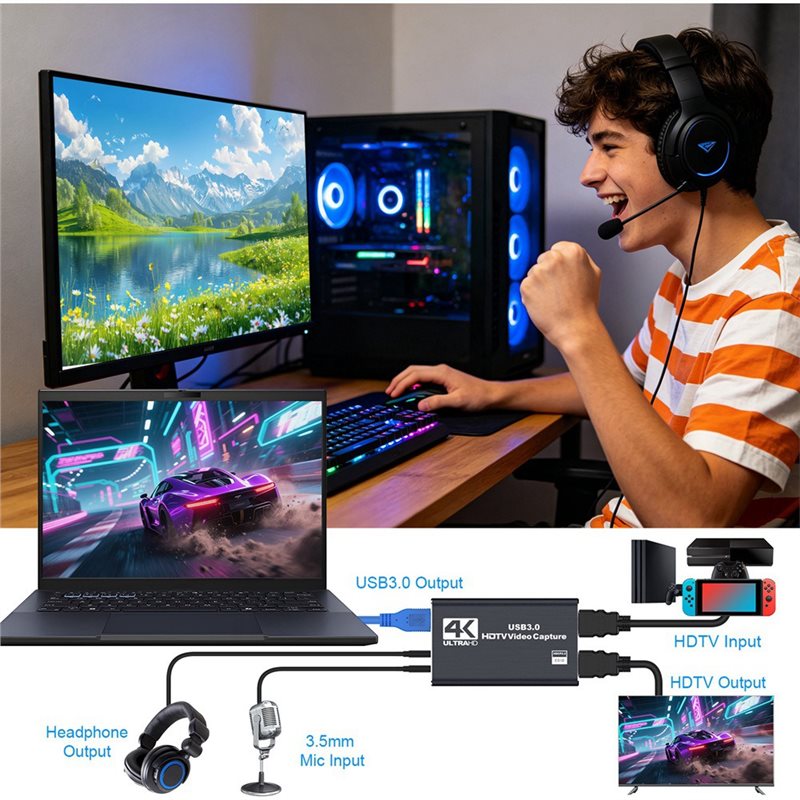 AT82-Game Karta przechwytywani – Capture Card 4K Hdmi recenzja i cena